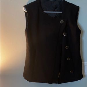 Black coat with gold and black buttons